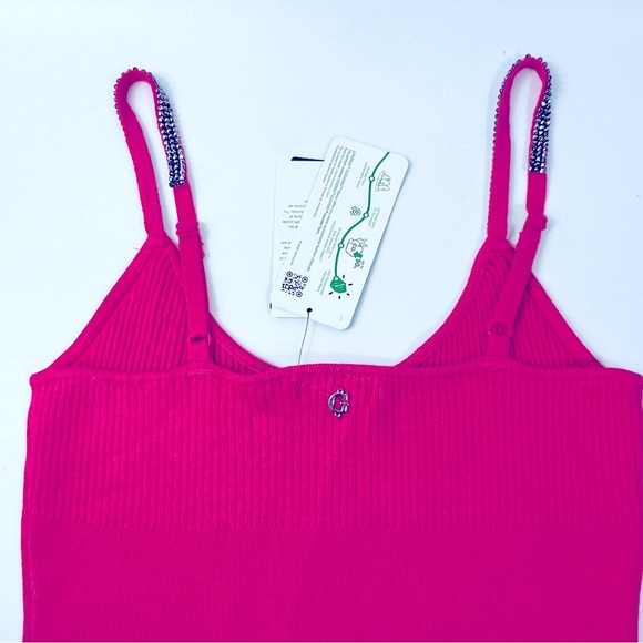 Guess Rhinestone Thong Bodysuit With Rhinestone Straps Rose Fuchsia Pink S NWT - Picture 8 of 13